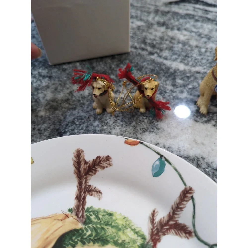 Christmas Golden Retriever Dog Lot  4 Ornaments Pier 1 Christmas Pup Plate Doggy